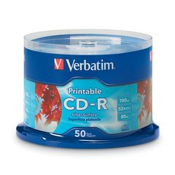 Verbatim Cdr 52x 700mb 80min Silver Print 50 Pack