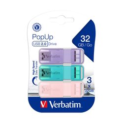 Verbatim Usb Flash Drive Pop Up Usb 2.0 Assorted Pastel 32Gb Pack 3