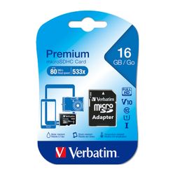 Verbatim Memory Card Micro SDHC 16Gb Class 10 W/ Adapter