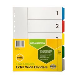 Marbig Indices & Dividers 5 Tab PP A4 Extra Wide
