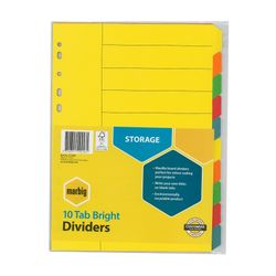 Marbig Indices & Dividers 10 Tab Manilla A4 Brights