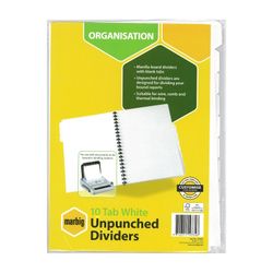 Marbig Indices & Dividers 10 Tab Manilla A4 Unpunched