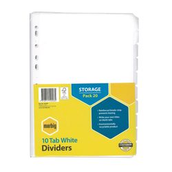 Marbig Indices & Dividers 10 Tab Manilla A4 White Bulk 20 Sets