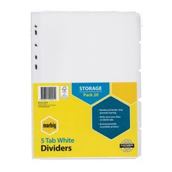 Marbig Indices & Dividers 5 Tab Manilla A4 White Bulk 20 Sets