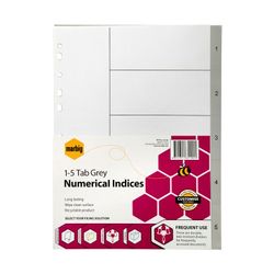 Marbig Indices & Dividers 1-5 Tab PP A4 Grey