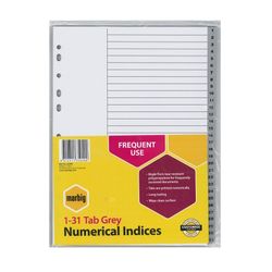 Marbig Indices & Dividers 1-31 Tab PP A4 Grey