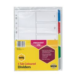 Marbig Indices & Dividers 5 Tab PP A4 Multi Colour