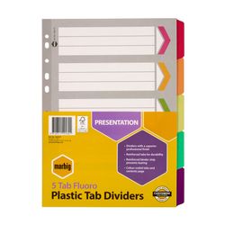 Marbig Indices & Dividers 5 Tab Reinforced A4 Fluoro