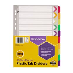 Marbig Indices & Dividers 10 Tab Reinforced A4 Fluoro