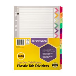 Marbig Indices & Dividers Jan-Dec Tab Reinforced A4 Fluoro