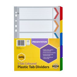 Marbig Indices & Dividers 5 Tab Reinforced A4 Colour