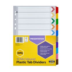Marbig Indices & Dividers 10 Tab Reinforced A4 Colour