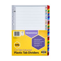 Marbig Indices & Dividers 1-31 Tab Reinforced A4 Colour