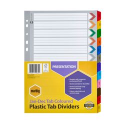 Marbig Indices & Dividers Jan-Dec Tab Reinforced A4 Colour
