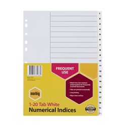 Marbig Indices & Dividers 1-20 Tab PP A4 White