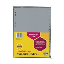Marbig Indices & Dividers 1-100 Tab PP A4 Grey