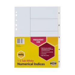 Marbig Indices & Dividers 1-5 Tab PP A4 White