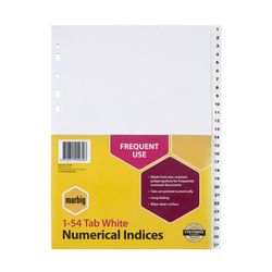 Marbig Indices & Dividers 1-54 Tab PP A4 White