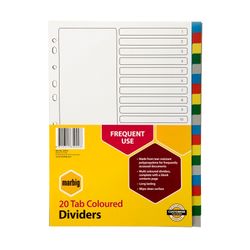 Marbig Indices & Dividers 20 Tab Pp A4 Multi Colour