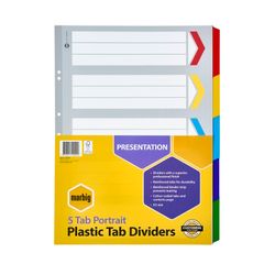 Marbig Indices & Dividers 5 Tab Reinforced A3 Portrait Colour