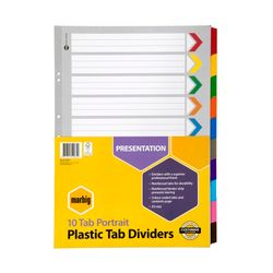 Marbig Indices & Dividers 10 Tab Reinforced A3 Portrait Colour