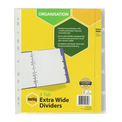 Marbig Indices & Dividers 5 Insert Tab Extra Wide A4 White