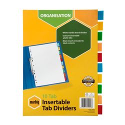 Marbig Indices & Dividers 10 Insert Manilla A4 White with Colour Tabs