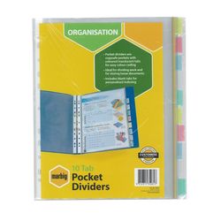 Marbig Divider Copysafe Pocket A4 10 Tab Colour