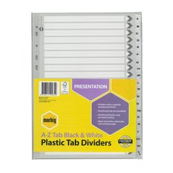Marbig Indices & Dividers A-Z Tab Reinforced A4 Black