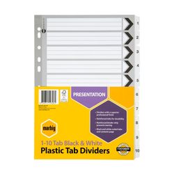 Marbig Indices & Dividers 1-10 Tab Reinforced A4 Black