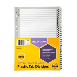 Marbig Indices & Dividers 1-31 Tab Reinforced A4 Black