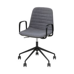Sofia Chair Black Gas Lift Castor Base with Arms Pewter Fabric
