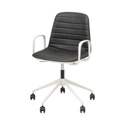 Sofia Chair White Gas Lift Castor Base with Arms Black PU