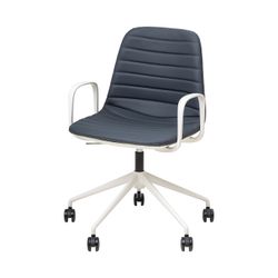 Sofia Chair White Gas Lift Castor Base with Arms Navy PU