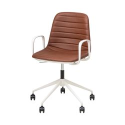 Sofia Chair White Gas Lift Castor Base with Arms Russet Tan PU