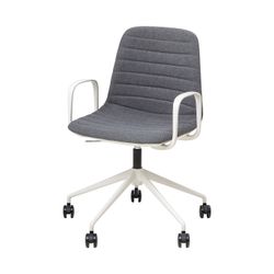 Sofia Chair White Gas Lift Castor Base with Arms Pewter Fabric