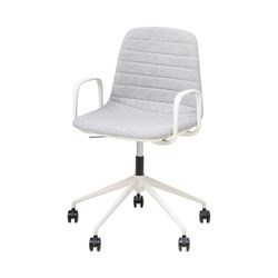 Sofia Chair White Gas Lift Castor Base with Arms Greymist Fabric