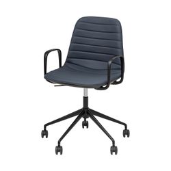 Sofia Chair Black Gas Lift Castor Base with Arms & Tilt Navy PU