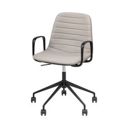 Sofia Chair Black Gas Lift Castor Base with Arms & Tilt Light Grey PU