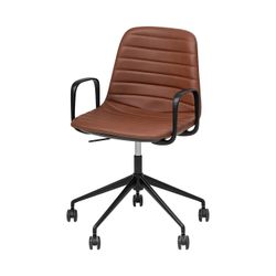 Sofia Chair Black Gas Lift Castor Base with Arms & Tilt Russet Tan PU