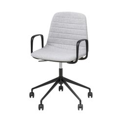 Sofia Chair Black Gas Lift Castor Base with Arms & Tilt Greymist Fabric