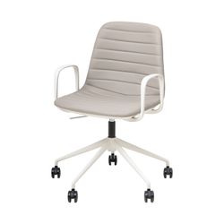 Sofia Chair White Gas Lift Castor Base with Arms & Tilt Light Grey PU