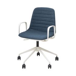 Sofia Chair White Gas Lift Castor Base with Arms & Tilt Steel Blue Fabric
