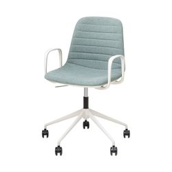 Sofia Chair White Gas Lift Castor Base with Arms & Tilt Leaf Fabric