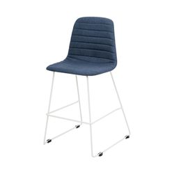 Sofia Kitchen Stool White Sled Base Steel Blue Fabric