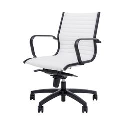 Metro Executive Midback Chair Black Base with Arms White PU