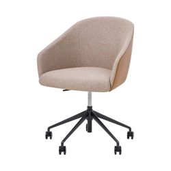 Mesa Lounge Chair Black Frame with Castors Tan PU & Walnut Fabric