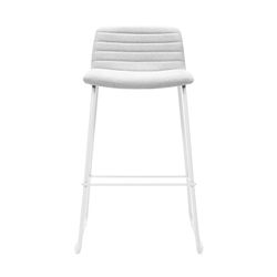 Pixel Counter Stool White Sled Base Light Grey Fabric