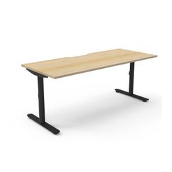 Halo Static Single Sided Workstation 1800W Black Frame Natural Oak Scallop Top