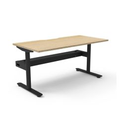 Halo Static Single Sided Workstation with Cable Tray 1500W Black Frame Natural Oak Scallop Top